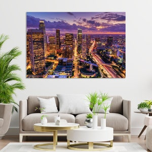 Los Angeles at Night Cityscape Print Canvas, Los Angeles Canvas Art, Los Angeles Home Decor, Los Angeles Painting Canvas, American City Art