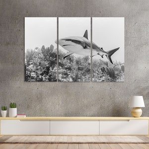 Shark Art for Wall, Shark Black and White Art on Canvas, Shark Design Decor for Wall, Sea Life Painting for Wall Shark Art for Gift