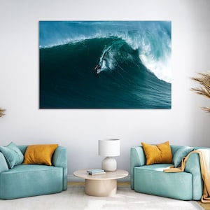 Surfer Riding on Waves Atlantic Ocean Picture Print on Canvas, Surfing in Portugal Wall Decor, Big Waves Painting on canvas, Surf Print