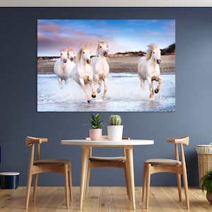 White Horses Original Decor, Horses Wall Decor, Horse Picture Print, Running Horses Design Decor, Horses Art Gift, Horses Print Canvas