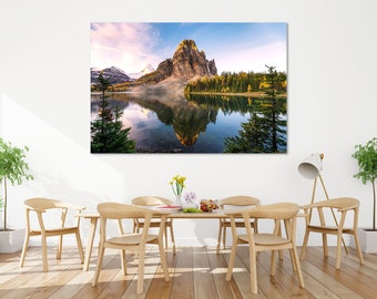 Mount Assiniboine Print Canvas, Pine Trees Decor Wall, Landscape with Mountains Large Wall Decor, Nature Painting on Canvas, Mountains Print