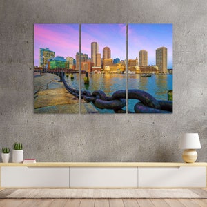 Boston Harbor Print Art, Boston Art on Canvas, Boston Skyline for Decor, Boston Cityscape Art for Wall, Massachusetts State Large Decor