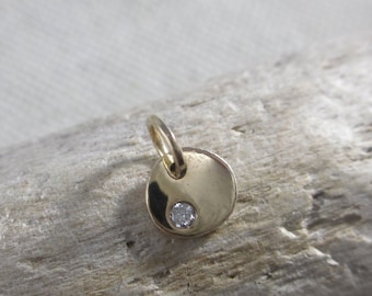 Tiny Organic Diamond and 14k Yellow Gold Charm * Gold Pendant Disc Charm, Small Pendant Dainty