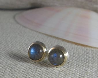 Modern Post Earrings * 14K Gold and Sterling Silver with Turquoise, Lapis, Moonstone or Labradorite * Simple Classic Cabochon Studs Oxidized