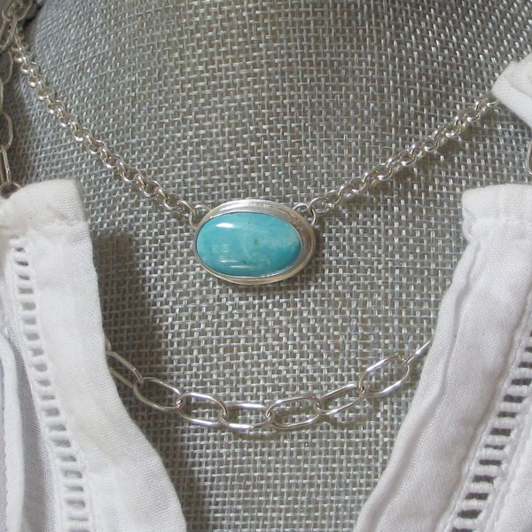 Carico Lake Türkis + Sterling Silber Choker * Boho Style Minimalistisches Design * Handgemachte Einfache Everyday Dicke Rolo Kette