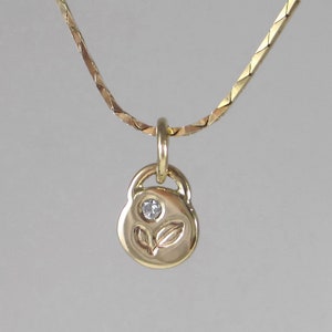 Diamond Petal Charm 14k Gold and Natural Diamond Handmade Pendant Small Layering Necklace Recycled image 1