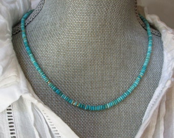 Stunning Natural Sleeping Beauty Turquoise + 14K Gold Beaded Necklace * Beautiful Rondelle + Diamond Cut Beads * Layering Statement Artisan