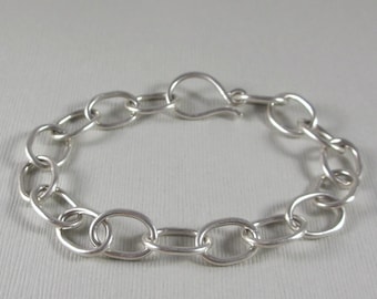 Handmade Sterling Silver Chain Link Bracelet * Artisan Hand Crafted Timeless Classic Oval Chain Organic Heavy Gauge * Charm Bracelet