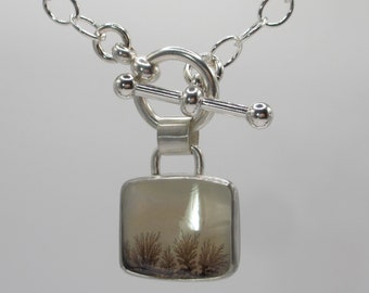 Gorgeous Unique Square Dendritic Agate + Sterling Silver Toggle Necklace * Chunky Chain Toggle Clasp * Southwest Style * Boho One of a Kind