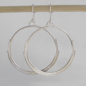 Handmade Boho Layered Sterling Silver Hoop Earrings * Dangle Style Twisted Wire Shiny Finish * Minimalist Everyday Extra Large Eye Catching