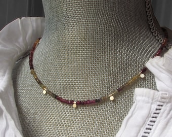 Beautiful Faceted Sapphire + Solid 14k Gold Beaded Charm Necklace * Handmade Autumn Charms Ombre Colors *Artisan Layering Necklace September