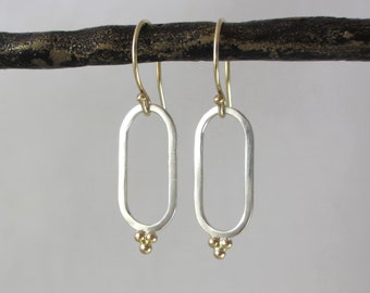 Handmade Simple Modern Geometric Earrings * 14K Gold + Sterling Silver Mixed Metals *  Artisan Minimalist Contemporary Everyday Jewelry