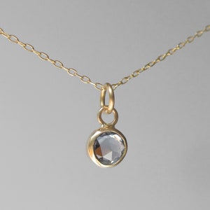 14K Gold + Natural Sapphire Pendant * Rose Cut Round Pale Light Blue Charm Necklace * One of a Kind September birthstone