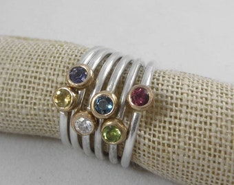 Gemstone Stacking Rings * 14k Gold & Sterling Silver with Natural Gemstone of Your Choice