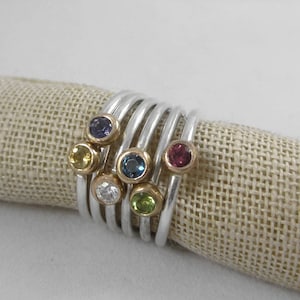 Gemstone Stacking Rings * 14k Gold & Sterling Silver with Natural Gemstone of Your Choice