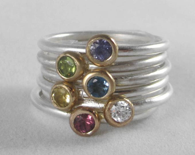 Gemstone Stacking Rings * 14k Gold & Sterling Silver with Natural Gemstone of Your Choice