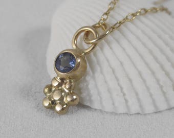 Meadow Pendant * 14k Gold Blue Sapphire and Daisy Wildflower Necklace * Delicate Sweet Modern