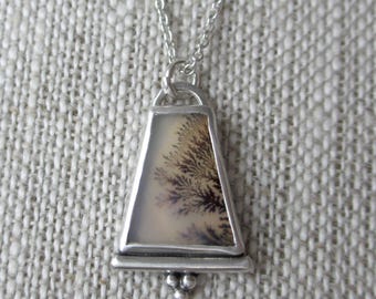 Stunning Natural Dendritic Agate Necklace in Sterling Silver * One of a Kind Tree Landscape Trapezoid Handmade Artisan Pendant Charm