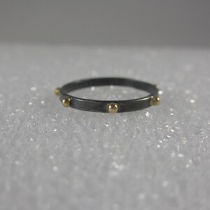 Sterling Silver 14k Gold Studded Dots Ring Stacking Oxidized or Shiny Gold Balls Edgy Modern Clean Simple Blackened Organic Stack image 3