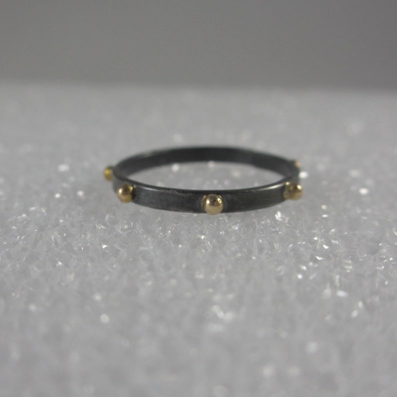 Sterling Silver 14k Gold Studded Dots Ring Stacking Oxidized or Shiny Gold Balls Edgy Modern Clean Simple Blackened Organic Stack image 3