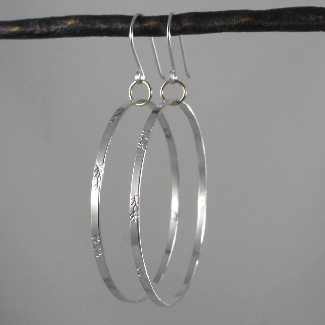 Floral Vine Hoop Earrings Sterling Silver Vine Leaf Stamped Etsy