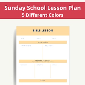 Sunday School Bible Lesson Planner Blank Digital Printable Downloadable PDF Template