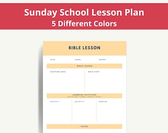 Sunday School Bible Lesson Planner Blank Digital Printable Downloadable PDF Template