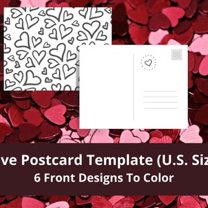 6 Blank Postcard Templates Love Heart Theme You Color Digital Printable Download