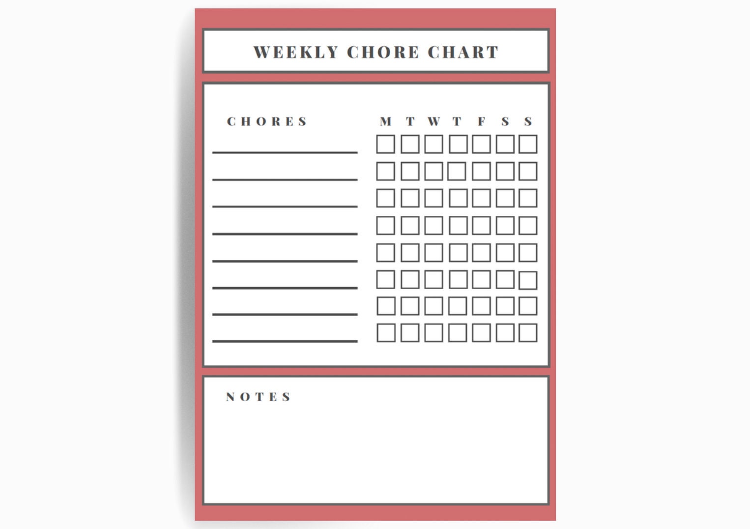 Weekly Chore Chart 5 Colors Printable Digital Template Download - Etsy