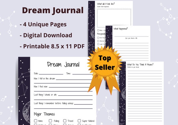 Dream Journal Dream Recorder Digital Downloadable Printable PDF Template