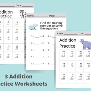 3 Math Addition Practice Worksheets Digital Printable Download Worksheet