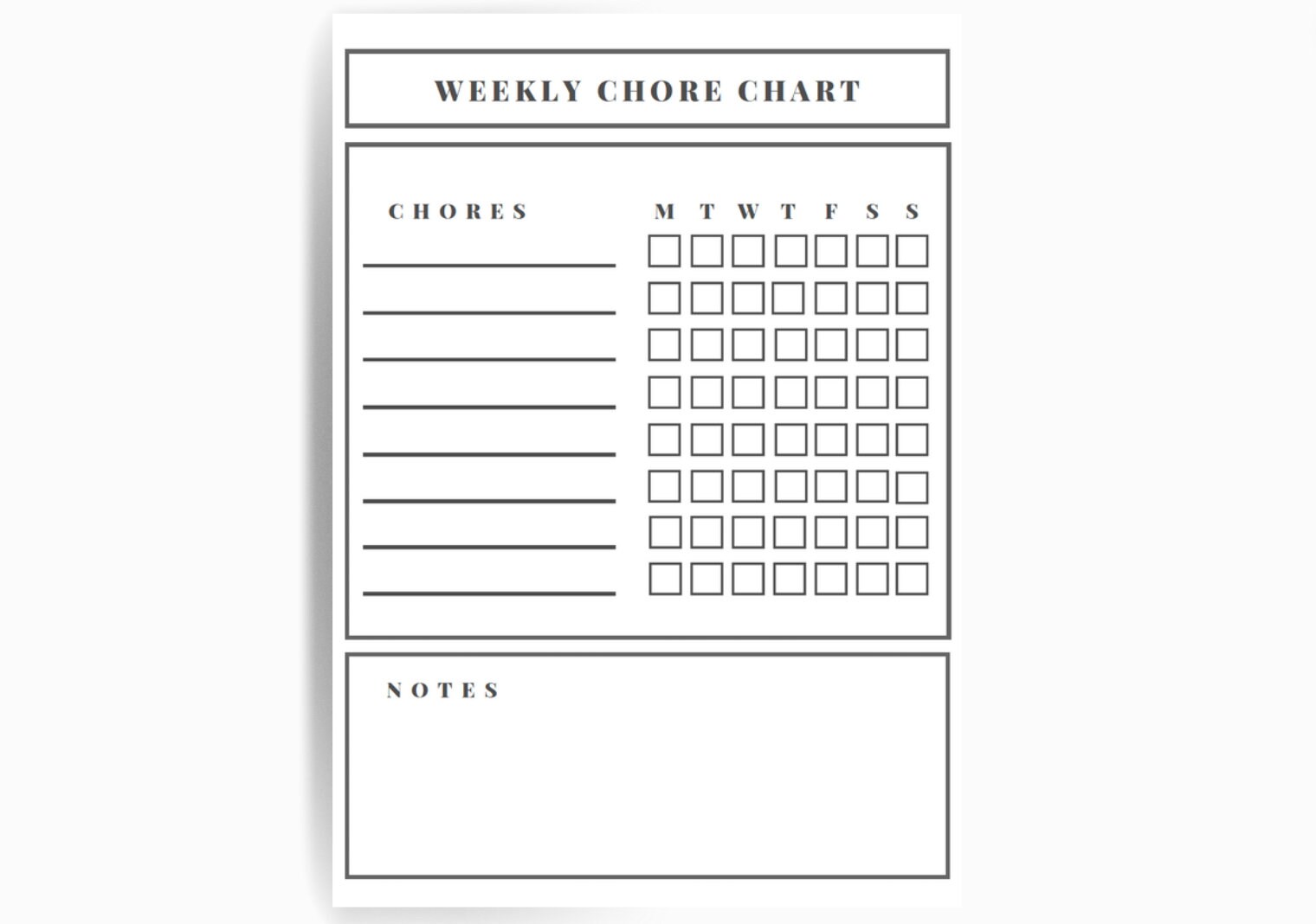 Weekly Chore Chart 5 Colors Printable Digital Template Download - Etsy