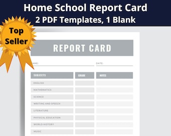 Homeschool Report Card PDF Template Digital Downloadable Printable