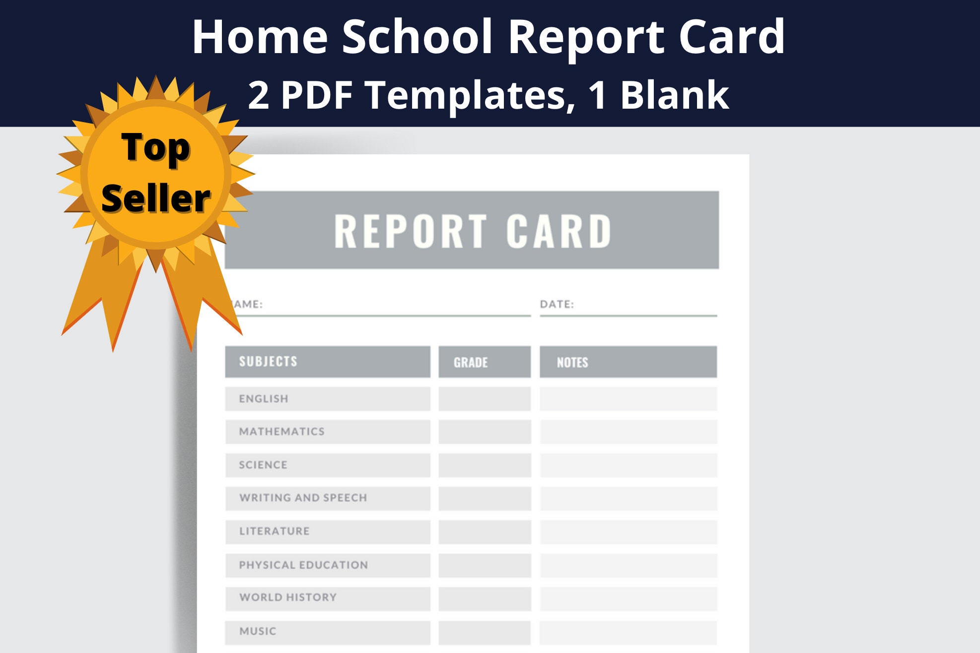 Homeschool Report Card PDF Template Digital Downloadable  Etsy Canada