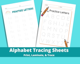 2 Alphabet Letter Tracing Practice Worksheets Digital Printable Download Templates