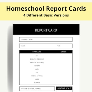 Boleta de calificaciones de educación en el hogar Plantilla PDF básica Descargable digital Imprimible
