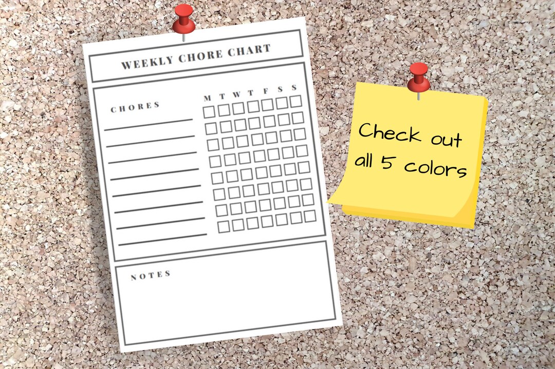 Weekly Chore Chart 5 Colors Printable Digital Template Download - Etsy
