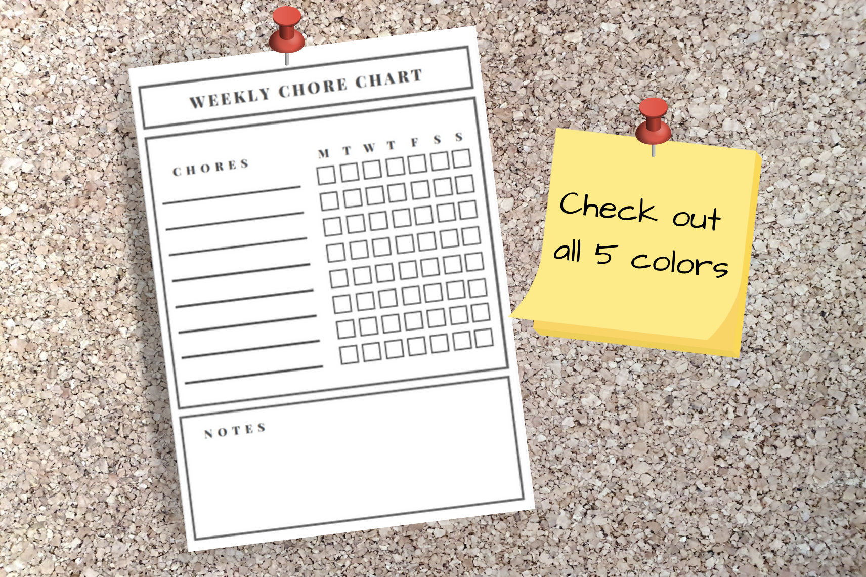 Weekly Chore Chart 5 Colors Printable Digital Template Download - Etsy