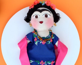 Frida Kahlo Doll, Mexican Doll, Handmade Frida Kahlo Doll, Mexican Cloth Doll, Fabric Rag Doll, Muñeca Frida Kahlo, Artesania Mexicana
