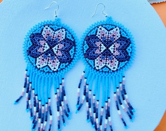 Mexican Earrings, Huichol Earrings, Handmade Earrings, Colorful Huichol Earrings. Statement Earrings, Beaded Mexican Earrings, Boho Earrings