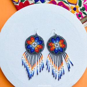 Beaded Earrings, Mexican Earrings, Huichol Art, Multicolor Mexican Earrings, Artisan Earrings, Mexican Jewelry, Huichol Earrings