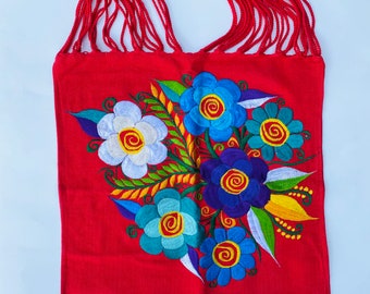 Tote Bag, Mexican Bag, Traditional Embroidered bag, Mexican Morral Bag, Mexican Handbag, Floral Embroidered Tote Bag