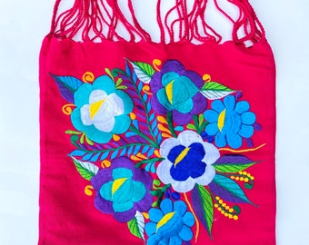 Tote Bag, Mexican Bag, Traditional Embroidered bag, Mexican Morral Bag, Mexican Handbag, Floral Embroidered Tote Bag