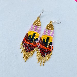 Beaded Earrings, Mexican Earrings, Huichol Art, Multicolor Mexican Earrings Artisan Earrings Mexican Jewelry Huichol Earrings Gift for Her.