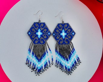 Seed Bead Mexican Earrings, Huichol Jewelry, Mexican Earrings, Boho Style Earrings, Huichol Beadwork, Dangle Earrings, Gift for Her