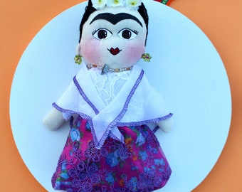 Handmade Frida Doll, Frida Doll, Mexican Doll, Mexican Cloth Doll, Fabric Rag Doll, Muñeca Frida Kahlo, Artesania Mexicana