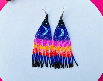 Huichol Earrings Huichol Art Mexican Earrings Hand Beaded Earrings, Flower Earrings, Mexican Jewelry, Mexican Folk Art, Boho Style Earrings