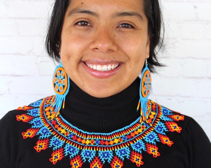 Mexican Jewelry Set. Beaded Mexican Necklace & Earrings. Flower Jewelry