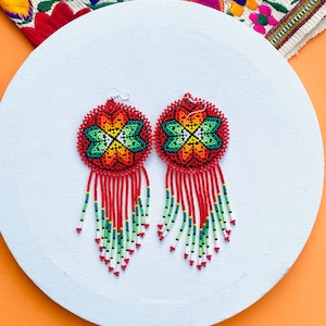 Mexican Earrings, Huichol Earrings, Handmade Earrings, Colorful Huichol Earrings, Statement Earrings, Beaded Mexican Earrings, Boho Earrings