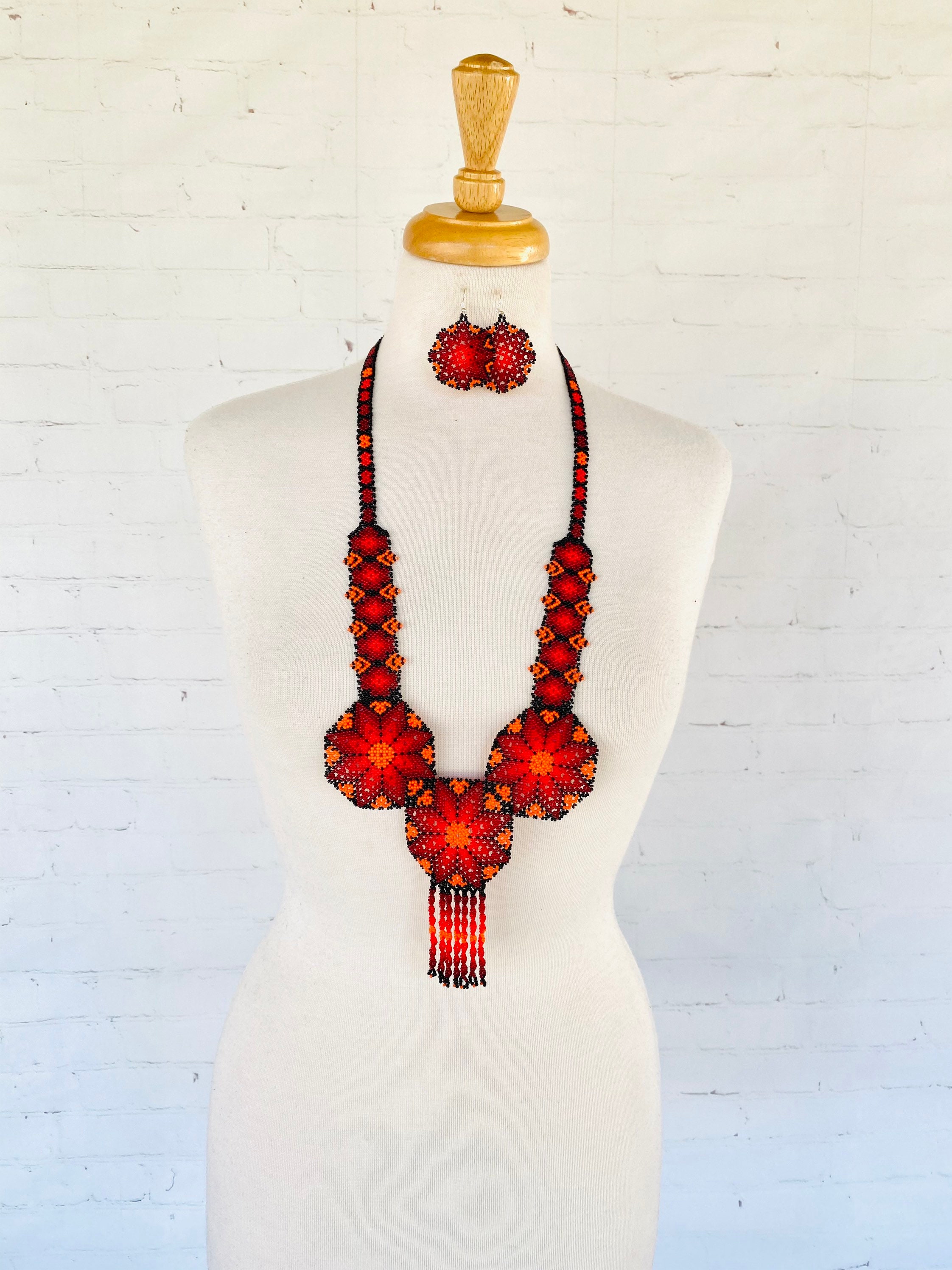 Mexican Jewelry Set. Beaded Necklace. Beaded Mexican Necklace  Etsy